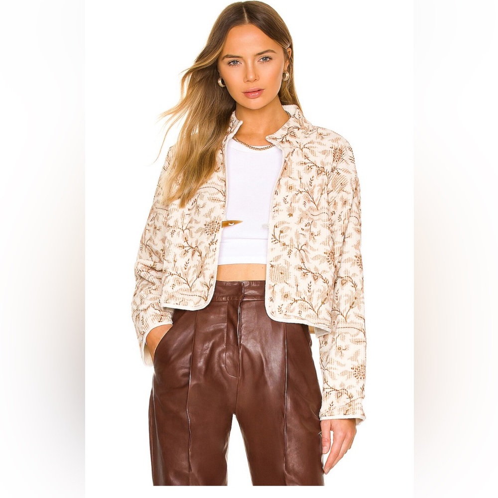 Cleobella Cream Floral Quilted Cropped Jean Jacket